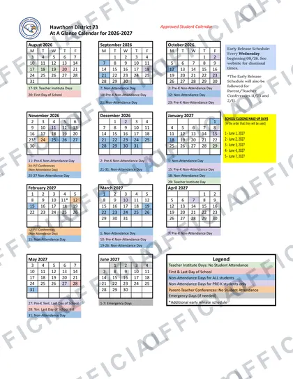 Hawthorn District 73 2026-27 calendar