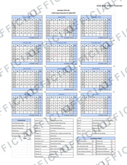 Hinsdale CCSD 181 2026-27 calendar