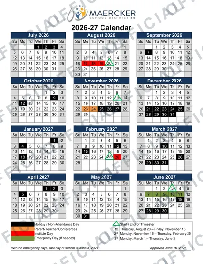 MAERCKER SCHOOL DISTRICT 60 2026-27 calendar