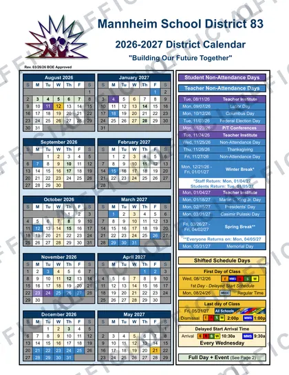 Mannheim School District 83 2026-27 calendar