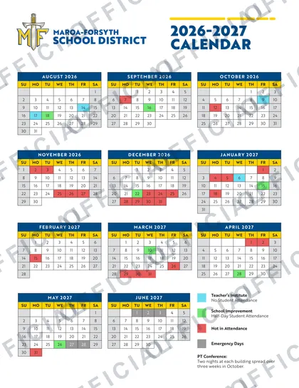 Maroa-Forsyth School District 2026-27 calendar