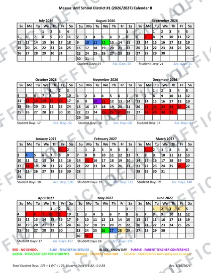Massac Unit School District #1 2026-27 calendar