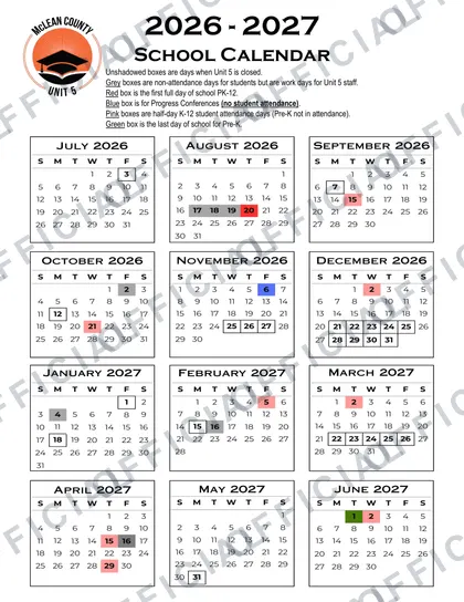 McLean County Unit 5 2026-27 calendar