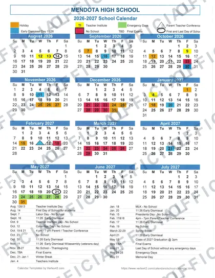 MENDOTA HIGH SCHOOL 2026-27 calendar