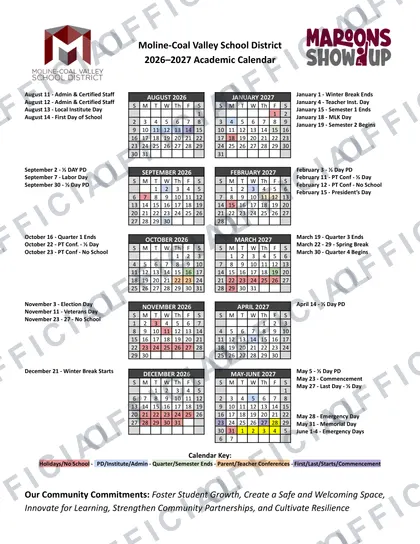 Moline-Coal Valley School District 2026-27 calendar