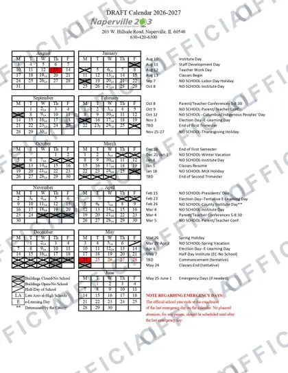 Naperville Community Unit School District 203 2026-27 calendar
