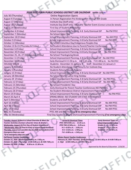 Plano Community Unit School CUSD 88 2026-27 calendar