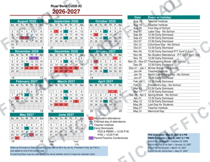 River Bend CUSD #2 2026-27 calendar