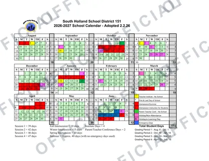 South Holland School District 151 2026-27 calendar