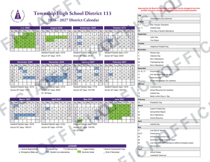 Township High School District 113 2026-27 calendar