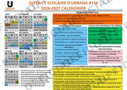 Urbana School District USD116 2026-27 calendar