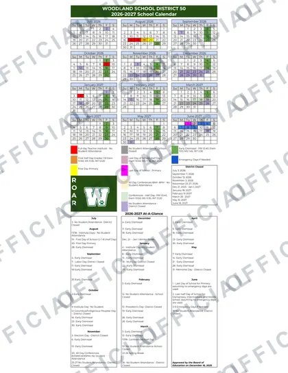 Woodland School District D50 2026-27 calendar