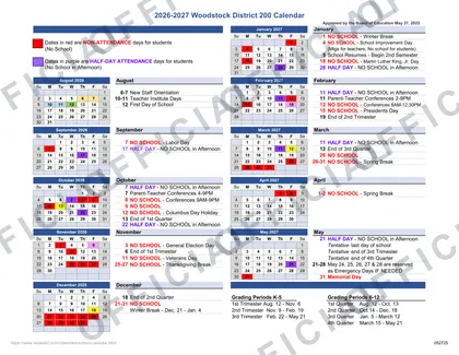 Woodstock District 200 2026-27 calendar