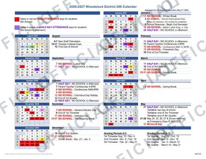 Woodstock District 200 2026-27 calendar