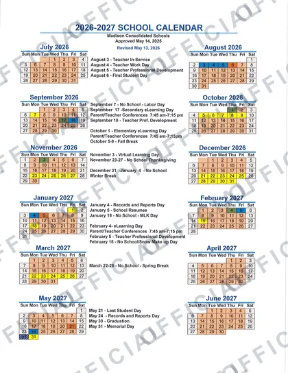 Madison Consolidated Schools 2026-27 calendar