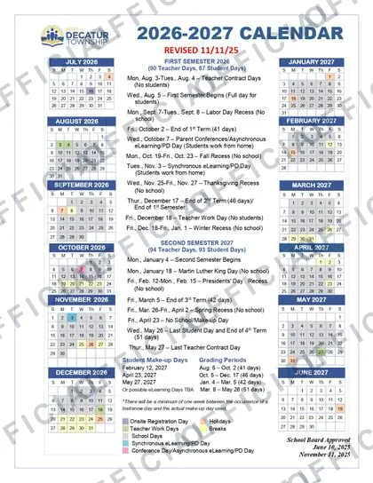 MSD of Decatur Township 2026-27 calendar