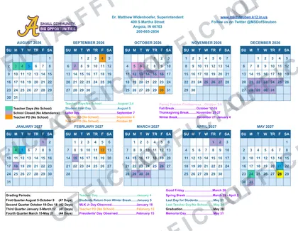 MSD of Steuben County 2026-27 calendar