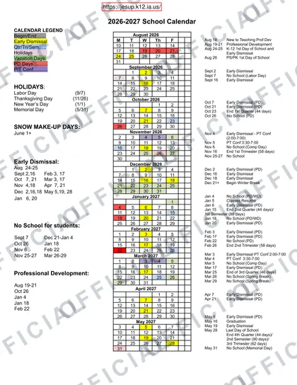 Jesup 2026-27 calendar
