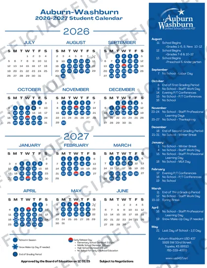 Auburn-Washburn USD 437 2026-27 calendar