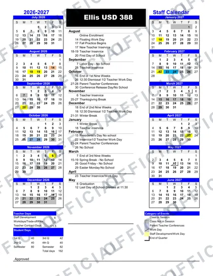 Ellis USD 388 2026-27 calendar