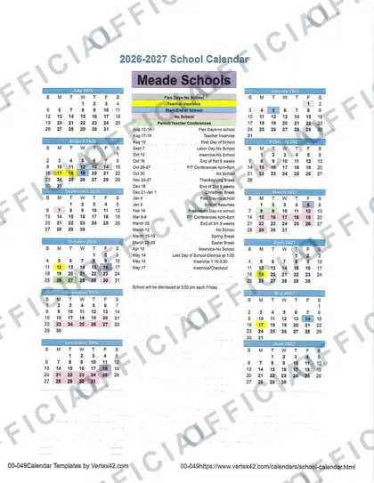 Meade Schools 2026-27 calendar