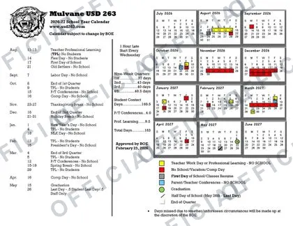 Mulvane USD 263 2026-27 calendar