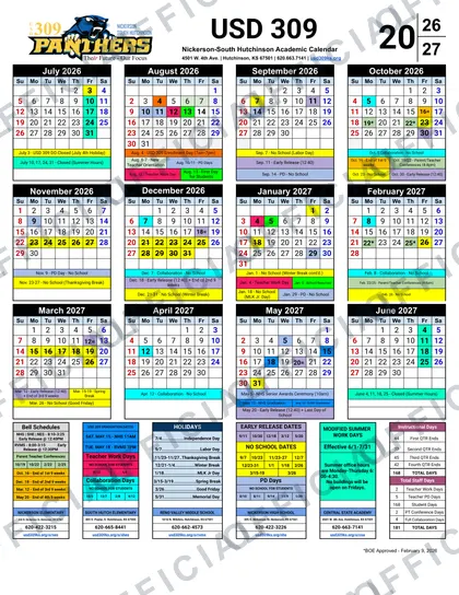 Nickerson-South Hutchinson USD 309 2026-27 calendar