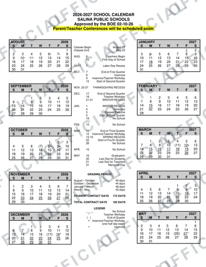 Salina Public Schools 2026-27 calendar