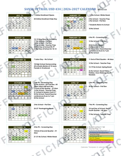Santa Fe Trail USD 434 2026-27 calendar