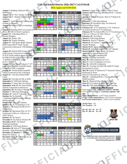 USD 214 School District 2026-27 calendar