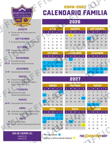 Bardstown City Schools 2026-27 calendar