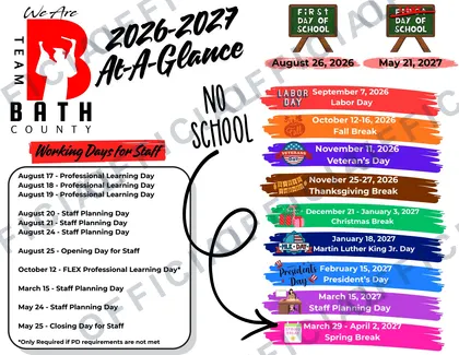Bath County Schools 2026-27 calendar