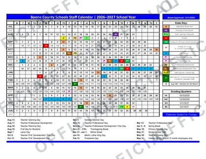 Boone County Schools 2026-27 calendar