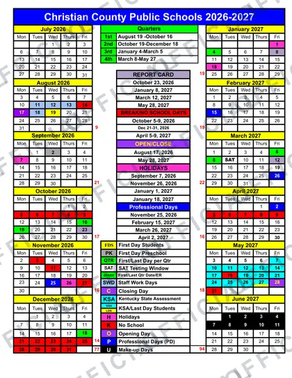 Christian County Public Schools 2026-27 calendar