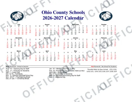 Owensboro Public Schools 2026-27 calendar