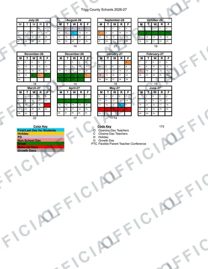 Trigg County Schools 2026-27 calendar
