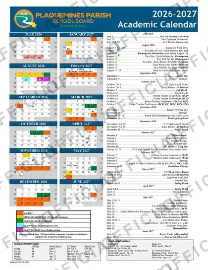 Plaquemines parish school board 2026-27 calendar