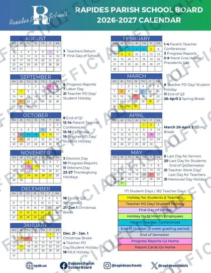 Rapides Parish Schools 2026-27 calendar