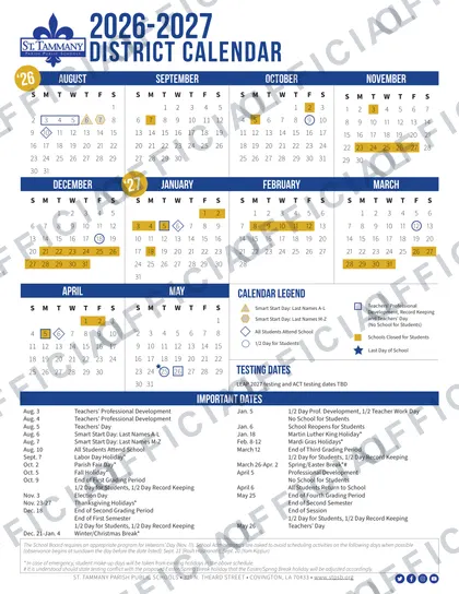 St. Tammany Parish Public Schools 2026-27 calendar