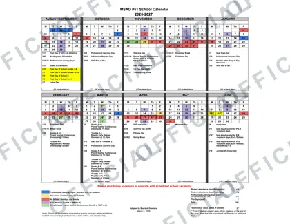 MSAD #51 Schools 2026-27 calendar