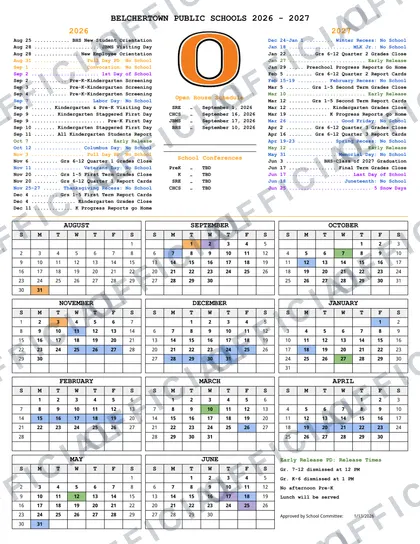 Belchertown Public Schools 2026-27 calendar