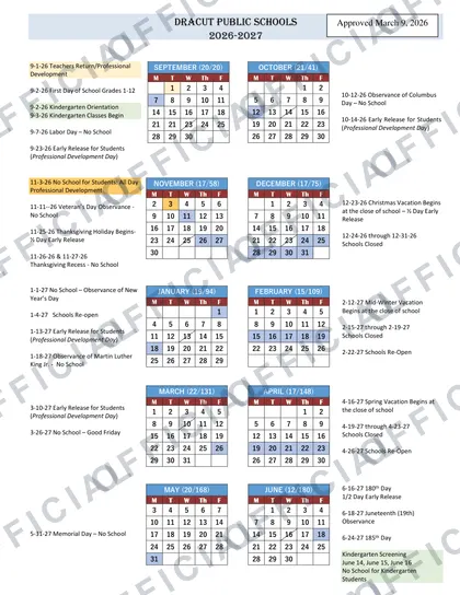 Dracut Public Schools 2026-27 calendar