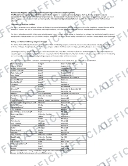 Masconomet Regional School District 2026-27 calendar