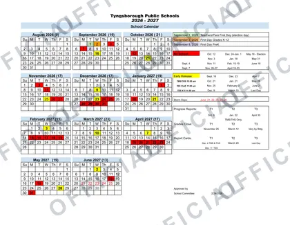 Tyngsborough Public Schools 2026-27 calendar