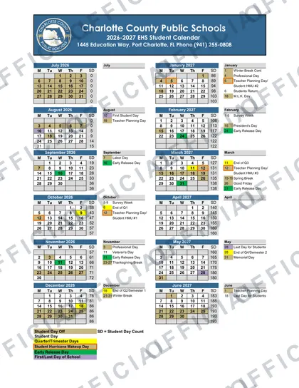 Charlotte County Public Schools 2026-27 calendar