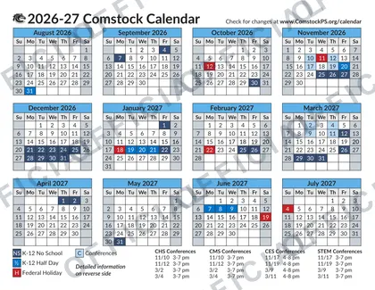 Comstock Public Schools 2026-27 calendar