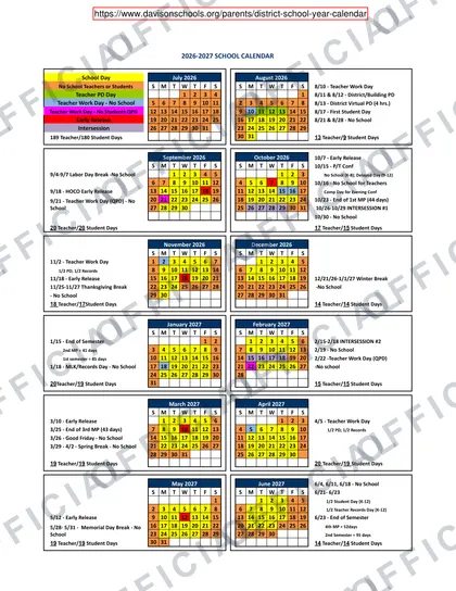 Davison Community Schools 2026-27 calendar