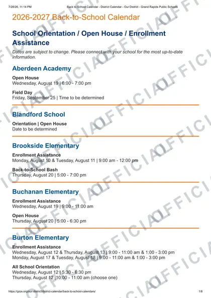 Grand Rapids Public Schools 2026-27 calendar