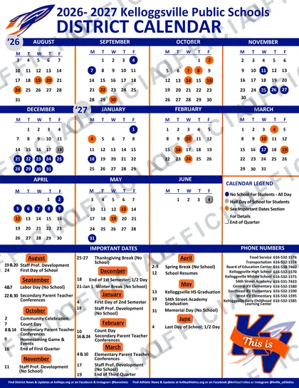 Kelloggsville Public Schools 2026-27 calendar