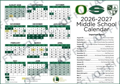 Lake Orion Community Schools Middle School 2026-27 calendar